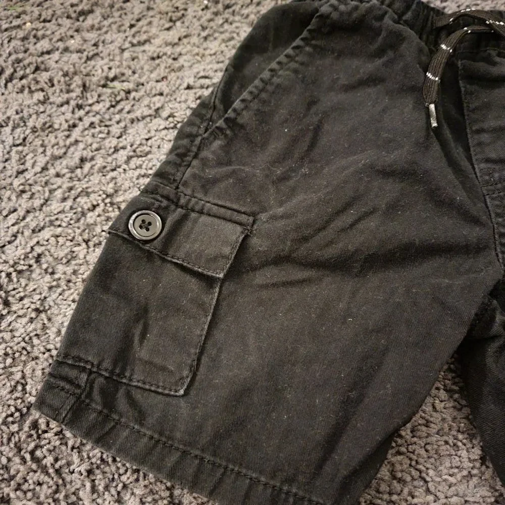 Canyon Club Boys Black 100% Cotton Pockets Drawstring Cargo Shorts Size 5